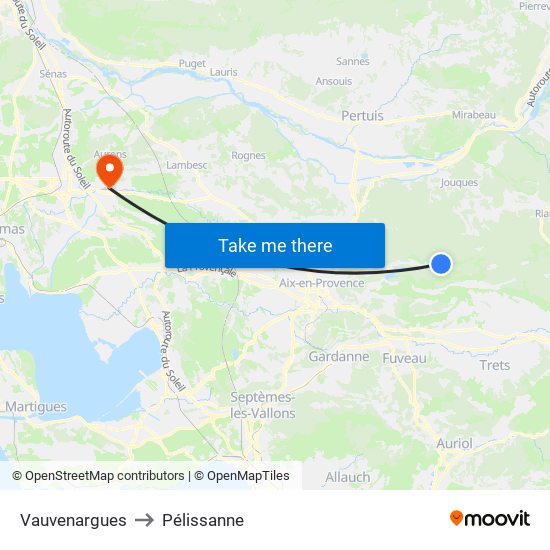 Vauvenargues to Pélissanne map