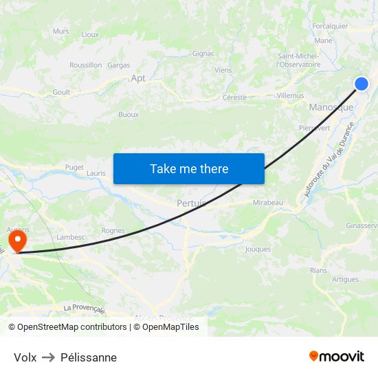 Volx to Pélissanne map