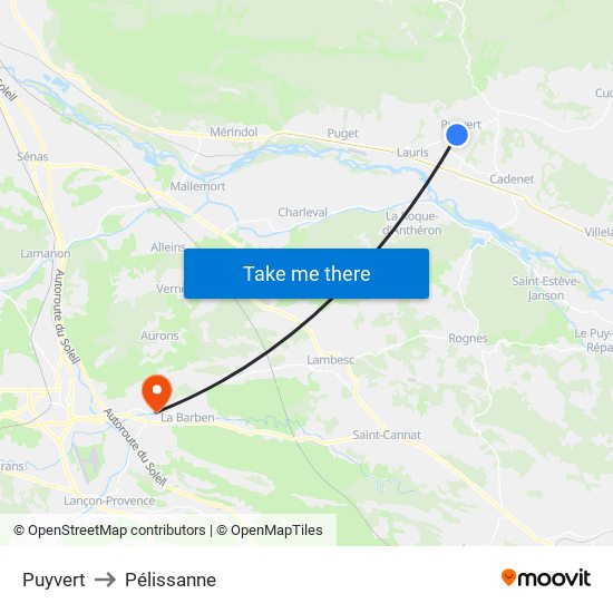 Puyvert to Pélissanne map