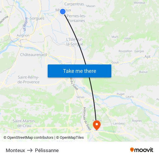 Monteux to Pélissanne map