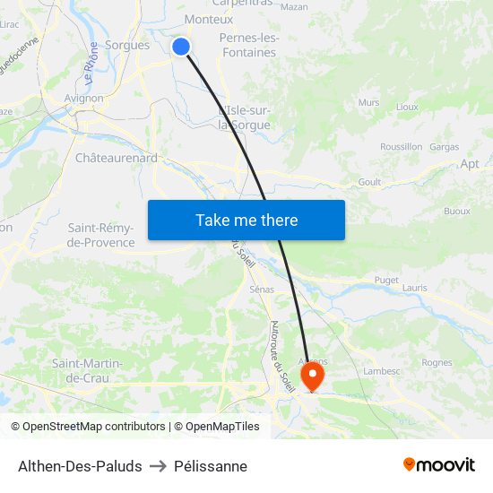 Althen-Des-Paluds to Pélissanne map