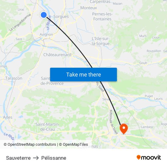 Sauveterre to Pélissanne map