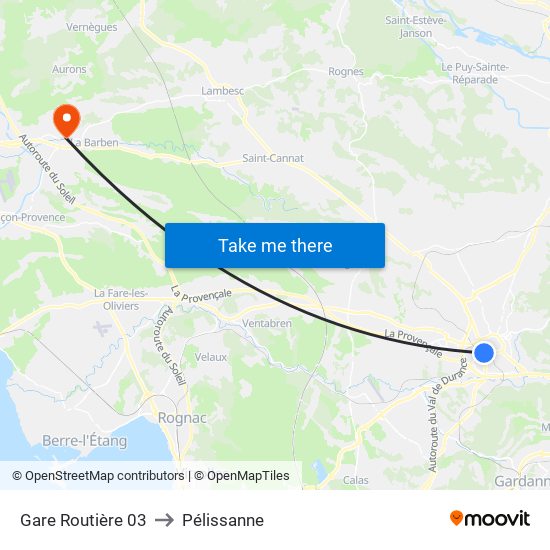 Gare Routière 03 to Pélissanne map