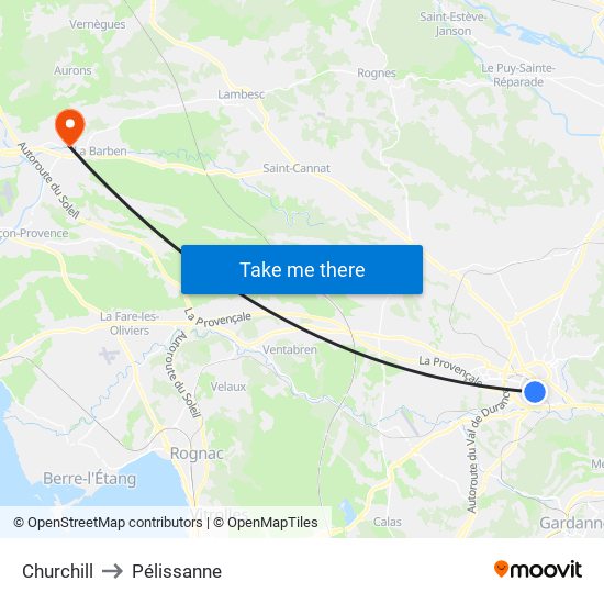 Churchill to Pélissanne map