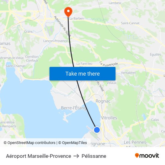 Aéroport Marseille-Provence to Pélissanne map