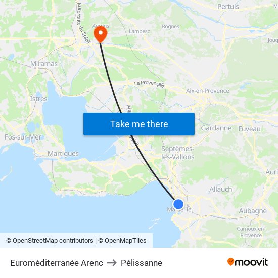 Euroméditerranée Arenc to Pélissanne map