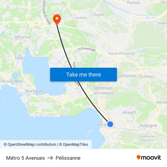 Métro 5 Avenues to Pélissanne map