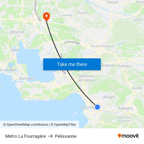 Métro La Fourragère to Pélissanne map