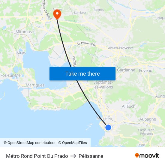 Métro Rond Point Du Prado to Pélissanne map