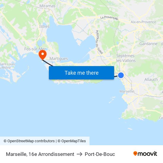 Marseille, 16e Arrondissement to Port-De-Bouc map