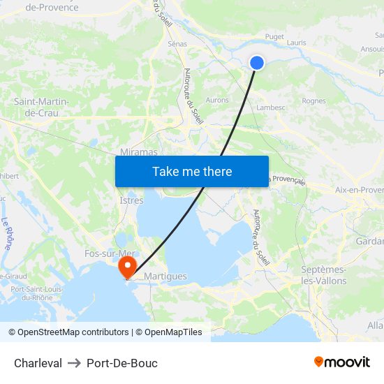 Charleval to Port-De-Bouc map