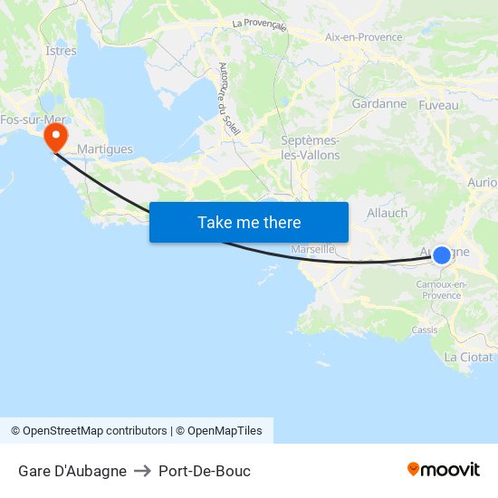 Gare D'Aubagne to Port-De-Bouc map