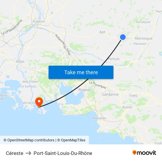 Céreste to Port-Saint-Louis-Du-Rhône map