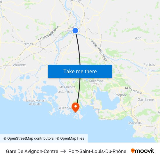 Gare De Avignon-Centre to Port-Saint-Louis-Du-Rhône map