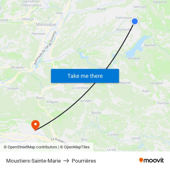 Moustiers-Sainte-Marie to Pourrières map