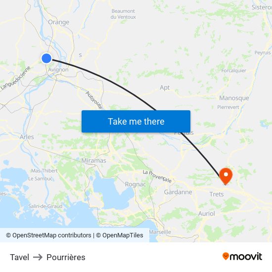 Tavel to Pourrières map