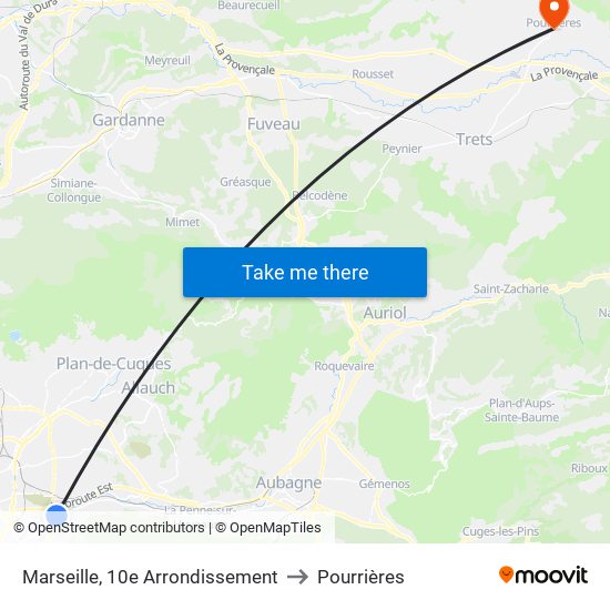 Marseille, 10e Arrondissement to Pourrières map