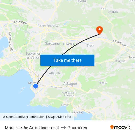 Marseille, 6e Arrondissement to Pourrières map