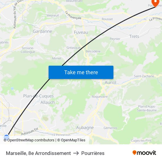 Marseille, 8e Arrondissement to Pourrières map