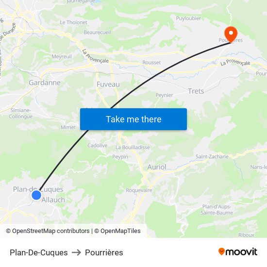 Plan-De-Cuques to Pourrières map