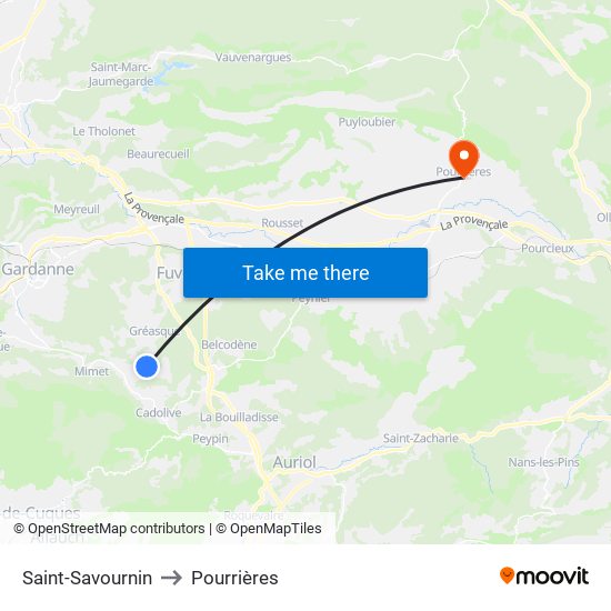 Saint-Savournin to Pourrières map