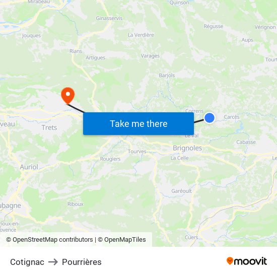 Cotignac to Pourrières map