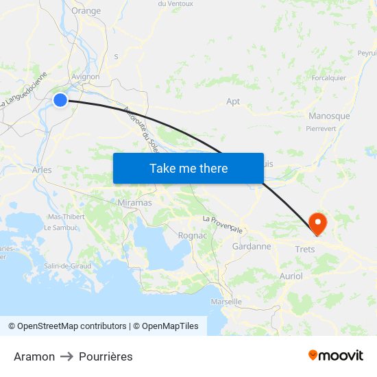 Aramon to Pourrières map