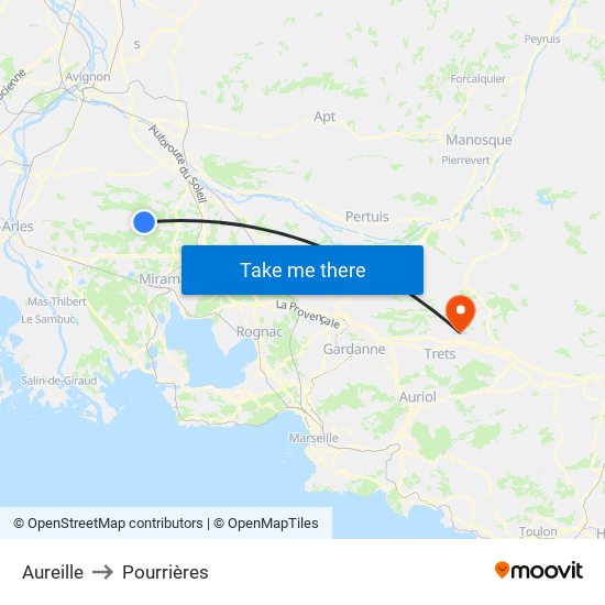 Aureille to Pourrières map