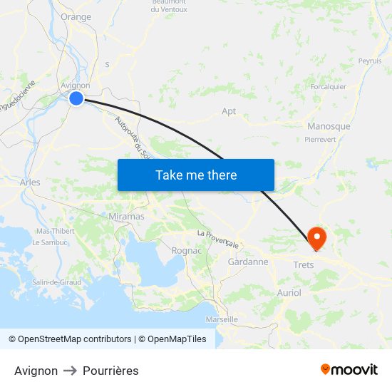 Avignon to Pourrières map