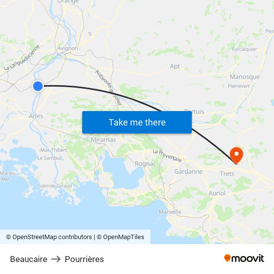 Beaucaire to Pourrières map