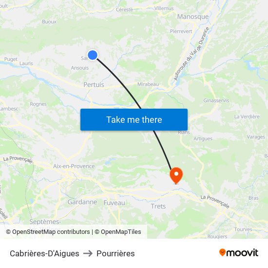 Cabrières-D'Aigues to Pourrières map