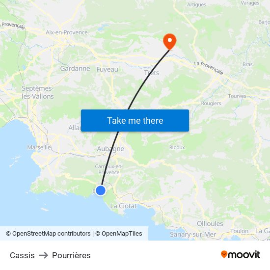 Cassis to Pourrières map