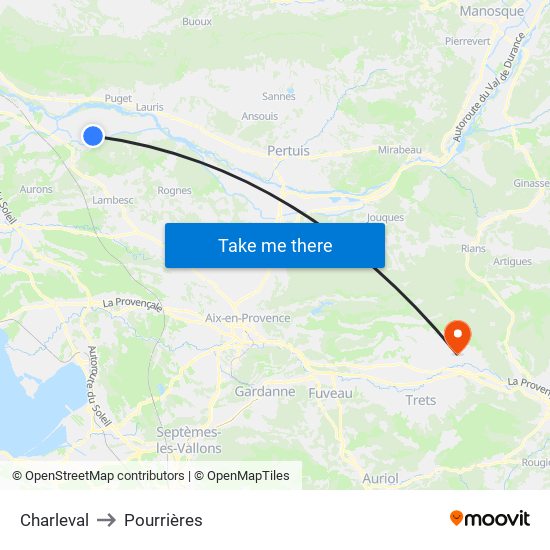 Charleval to Pourrières map