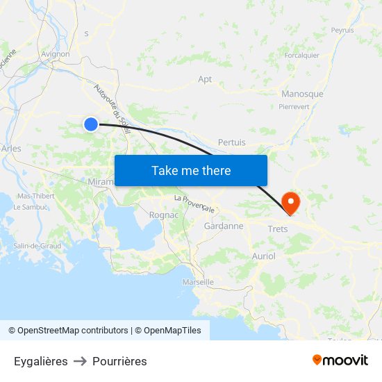 Eygalières to Pourrières map