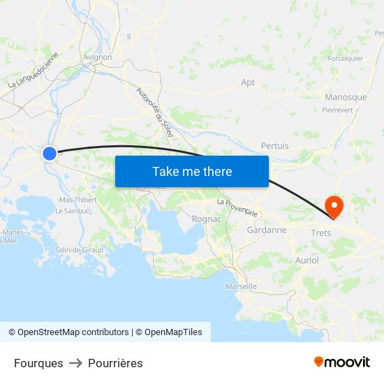 Fourques to Pourrières map