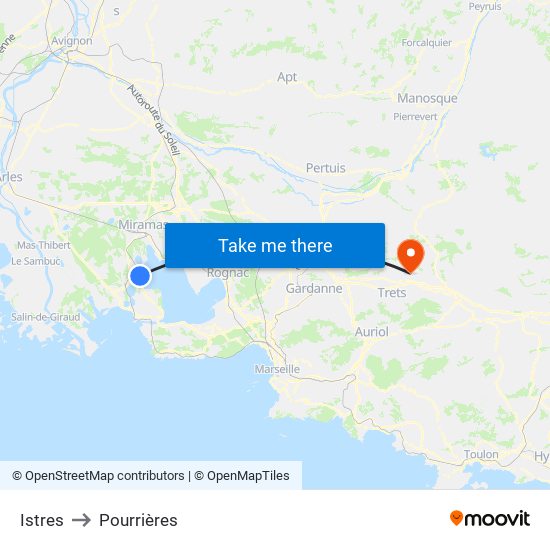 Istres to Pourrières map
