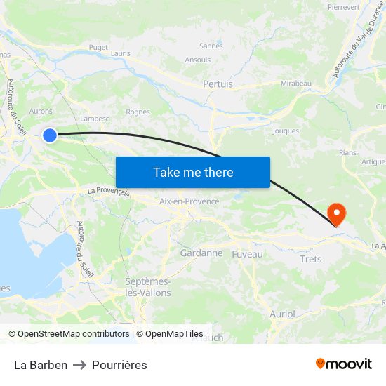 La Barben to Pourrières map