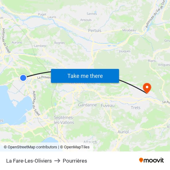 La Fare-Les-Oliviers to Pourrières map