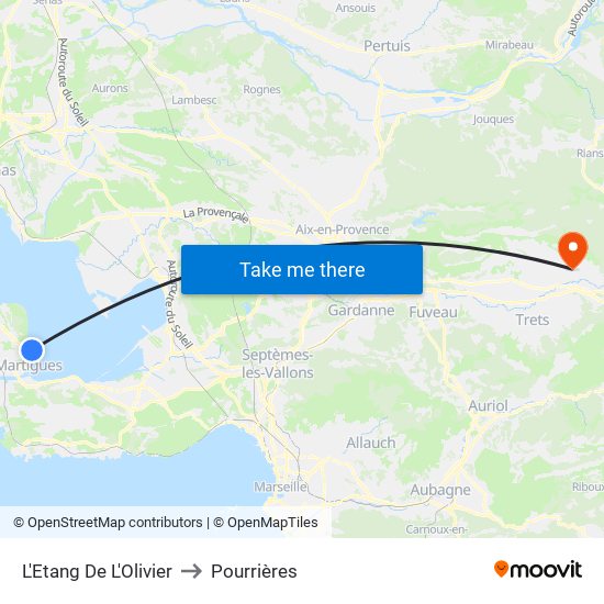 L'Etang De L'Olivier to Pourrières map