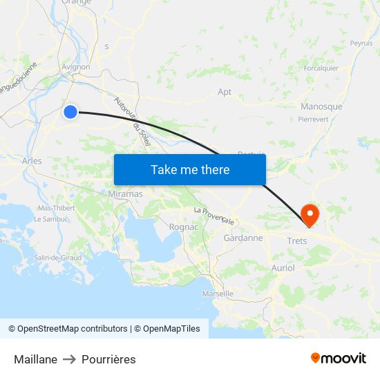 Maillane to Pourrières map