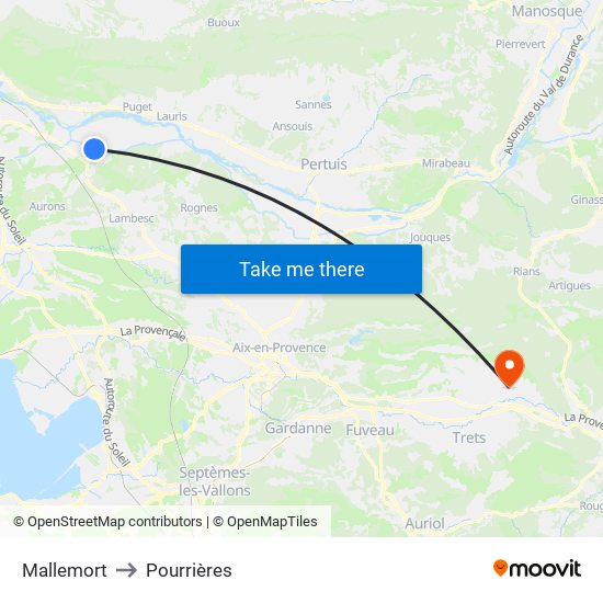 Mallemort to Pourrières map