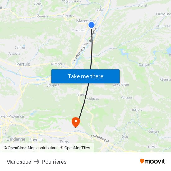 Manosque to Pourrières map