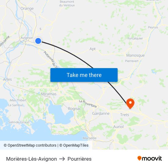 Morières-Lès-Avignon to Pourrières map