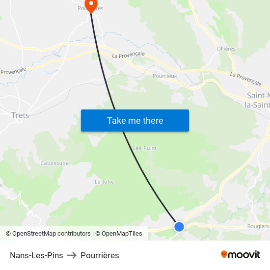 Nans-Les-Pins to Pourrières map