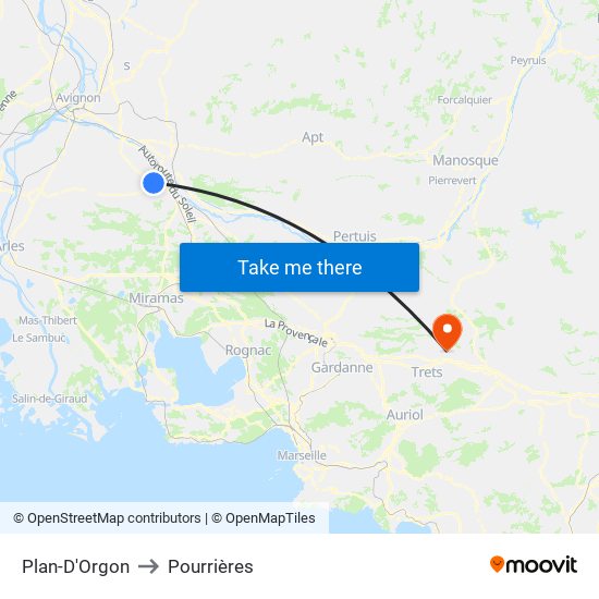 Plan-D'Orgon to Pourrières map