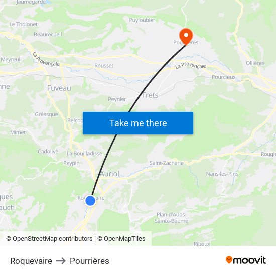 Roquevaire to Pourrières map