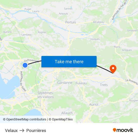 Velaux to Pourrières map