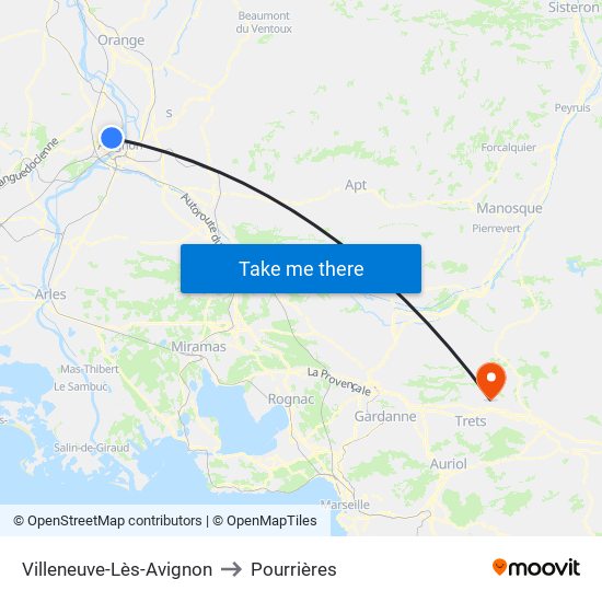 Villeneuve-Lès-Avignon to Pourrières map