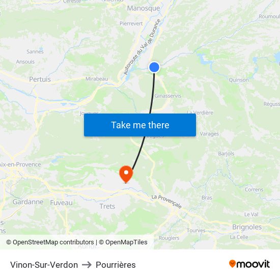Vinon-Sur-Verdon to Pourrières map