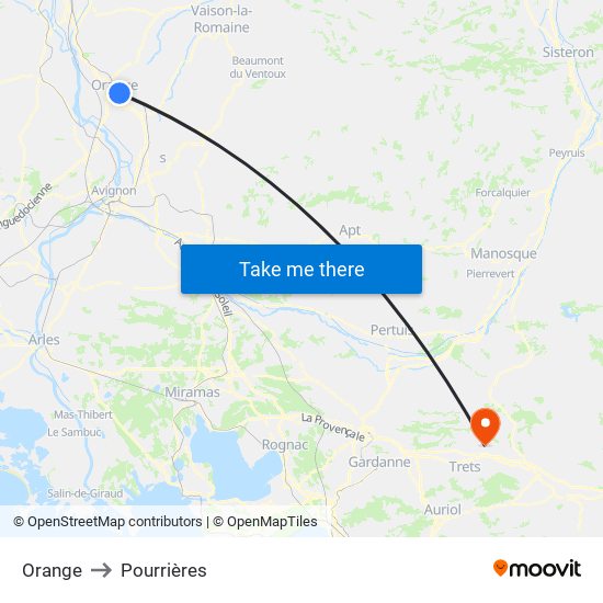 Orange to Pourrières map